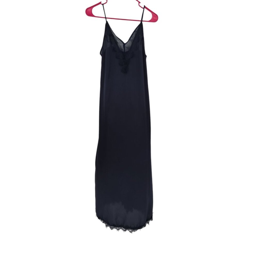 Ark NC Size Medium Maxi Slip Dress Blue Satin Lace Trim